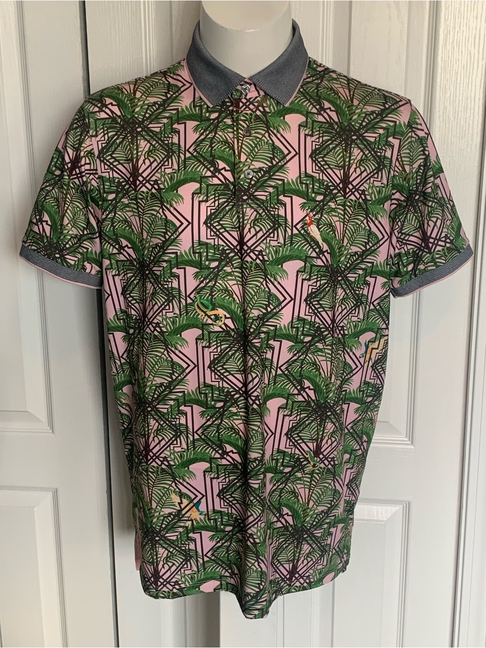 Greyson Men's Pink Tropical Print Polo Shirt